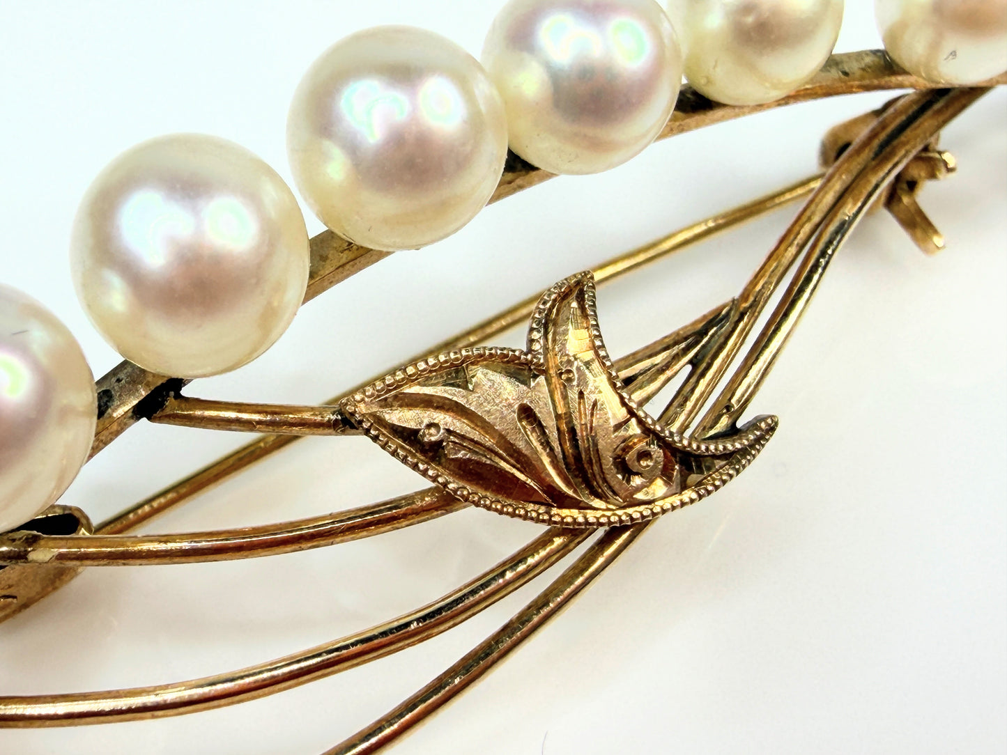 Vintage 14K Gold Cultured Pearl Brooch Art Deco Style JR1453