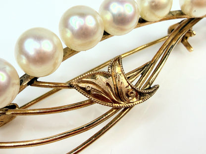 Vintage 14K Gold Cultured Pearl Brooch Art Deco Style JR1453