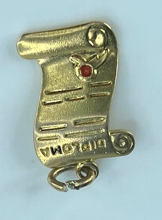 Vintage 14k yellow gold Gold Diploma Ruby Charm 18.4mm 2.1g JR533