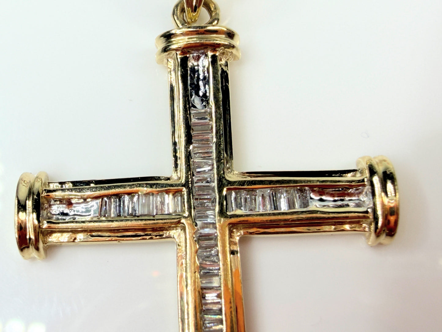 Vintage 14K Gold Baguette Diamond Cross Pendant 0.33ct 1.5" JR1454