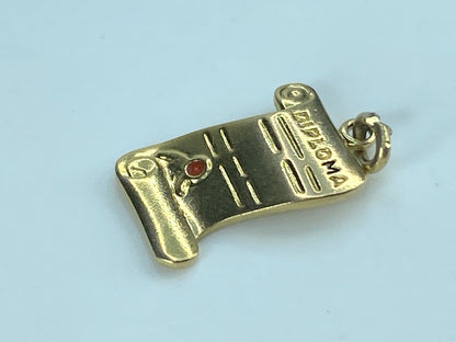 Vintage 14k yellow gold Gold Diploma Ruby Charm 18.4mm 2.1g JR533