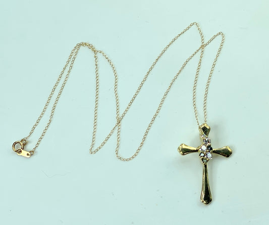 14k 0.3ct White & Blue round brilliant Diamond Cross necklace 2.8g 18g JR923