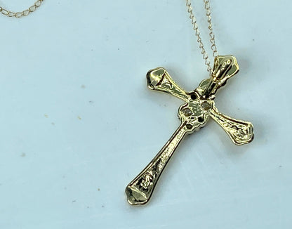 14k 0.3ct White & Blue round brilliant Diamond Cross necklace 2.8g 18g JR923