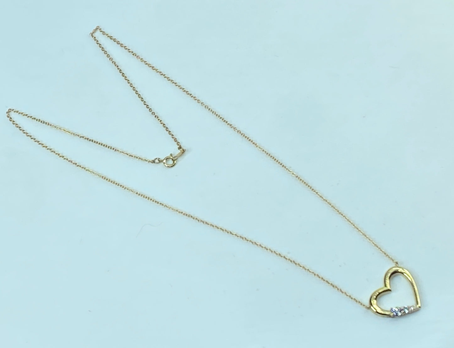 14K gold 0.155ct round brilliant diamond Heart pendant necklace 2.9g 16" JR924