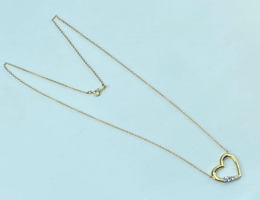 14K gold 0.155ct round brilliant diamond Heart pendant necklace 2.9g 16" JR924