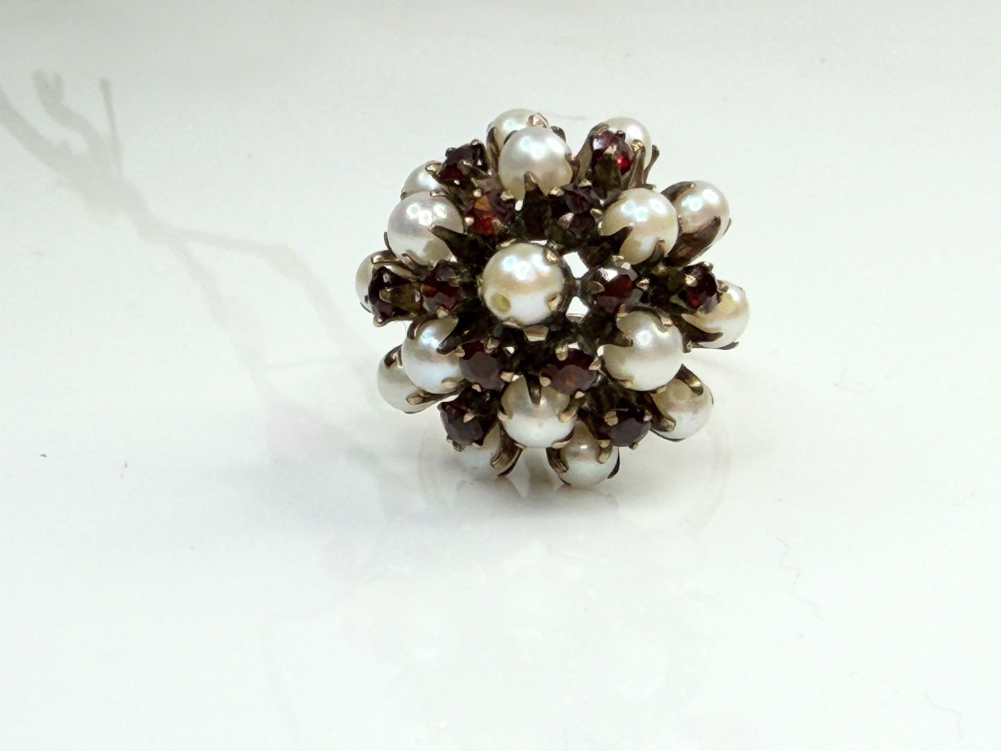 Antique Pearl Garnet Cluster Ring 9–10K Gold Victorian Style 6.2g sz8.5 JR1457