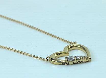 14K gold 0.155ct round brilliant diamond Heart pendant necklace 2.9g 16" JR924