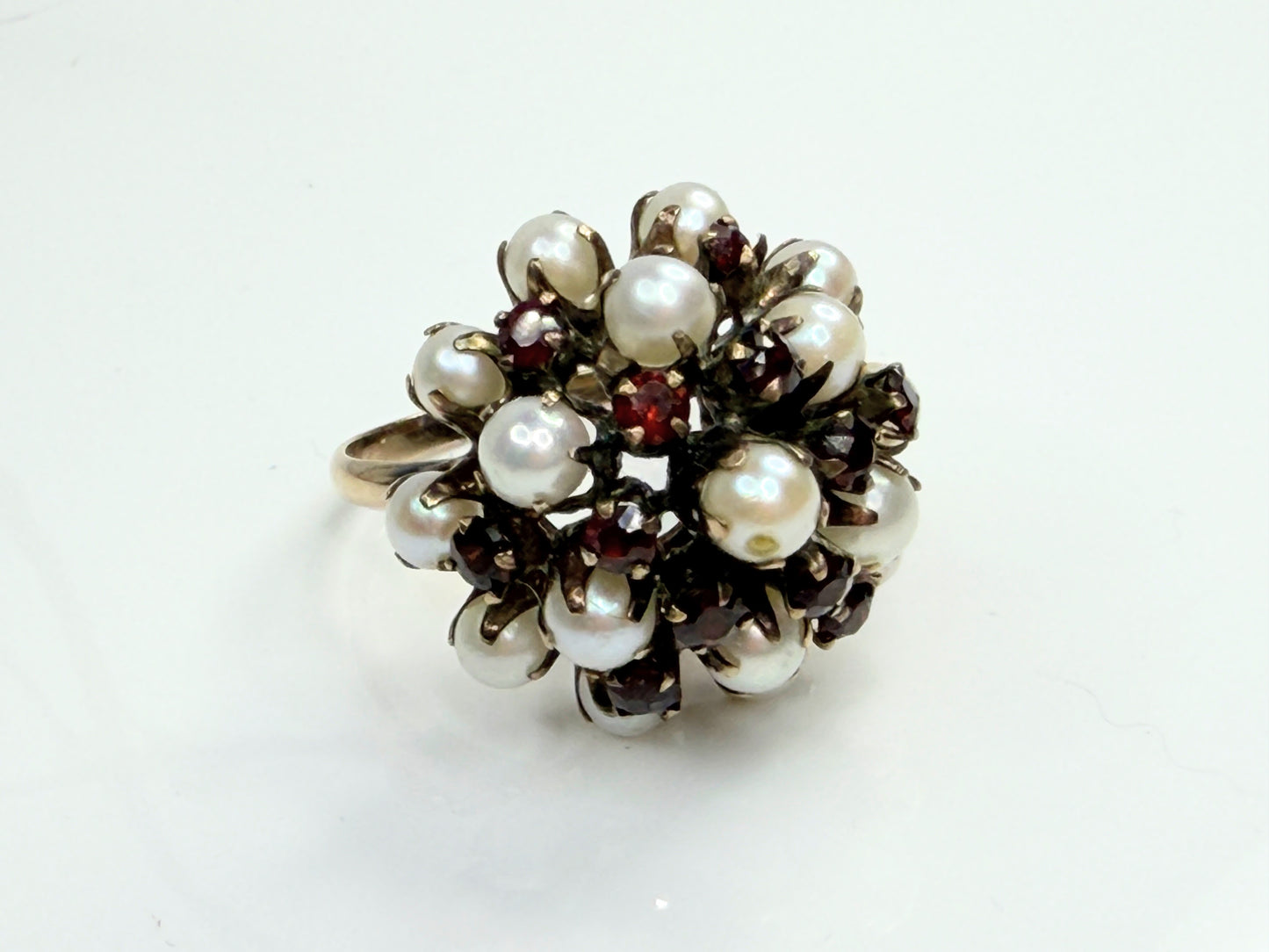 Antique Pearl Garnet Cluster Ring 9–10K Gold Victorian Style 6.2g sz8.5 JR1457