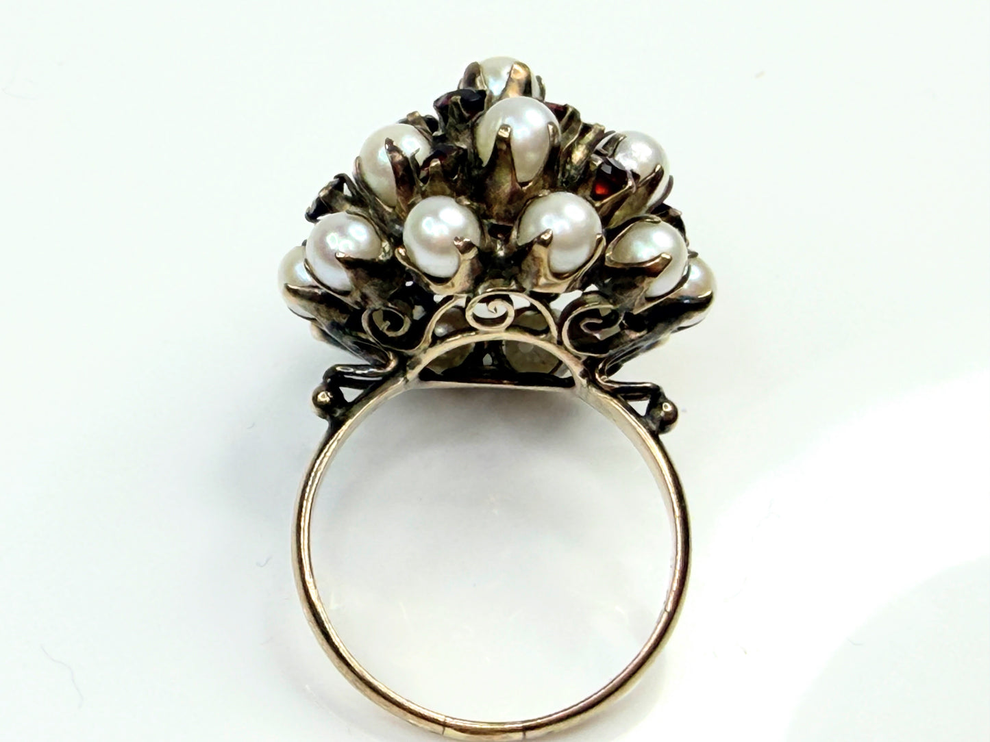 Antique Pearl Garnet Cluster Ring 9–10K Gold Victorian Style 6.2g sz8.5 JR1457