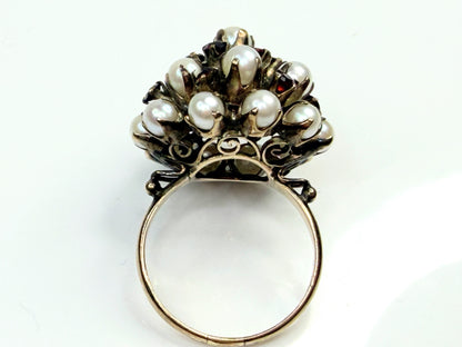 Antique Pearl Garnet Cluster Ring 9–10K Gold Victorian Style 6.2g sz8.5 JR1457