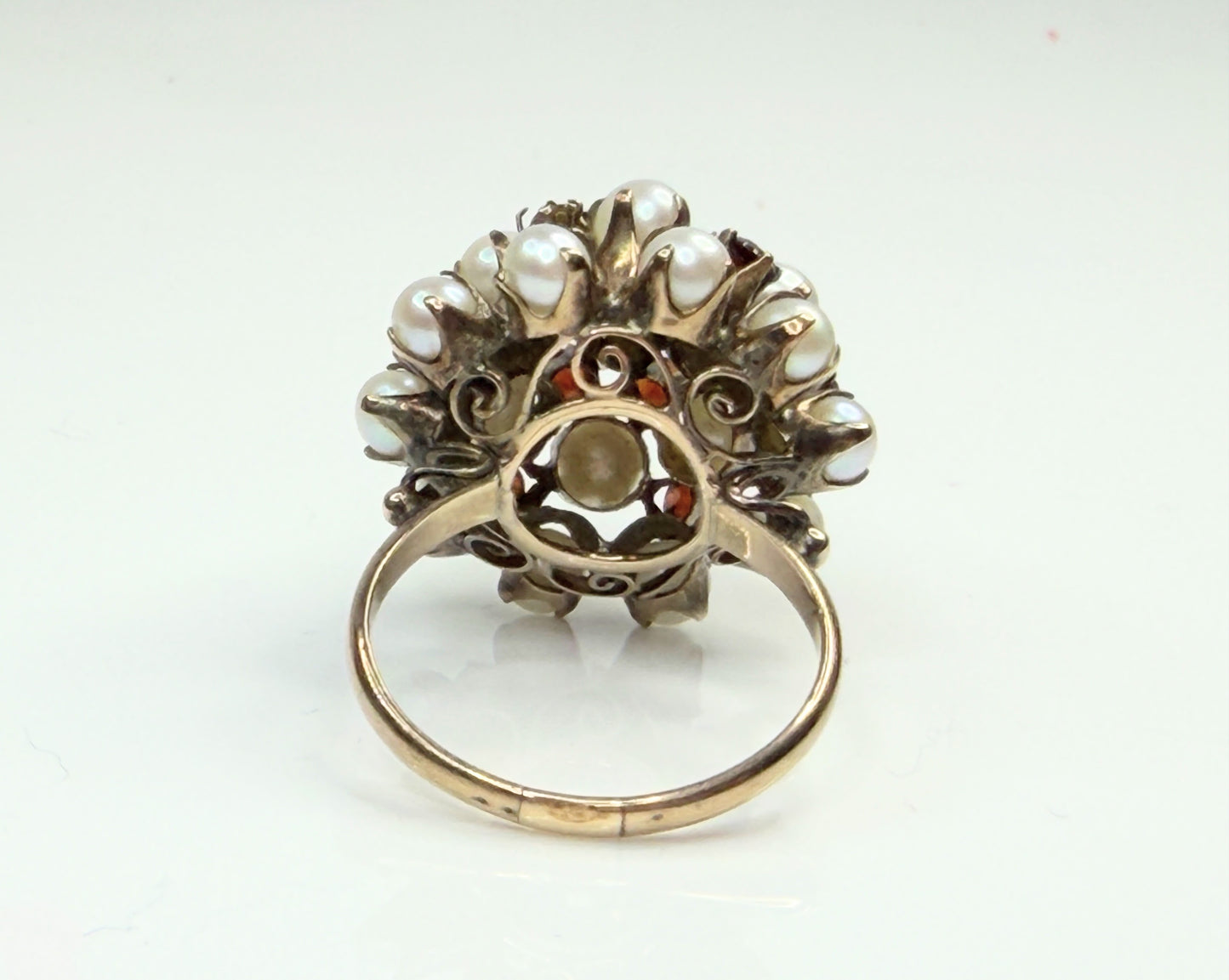 Antique Pearl Garnet Cluster Ring 9–10K Gold Victorian Style 6.2g sz8.5 JR1457