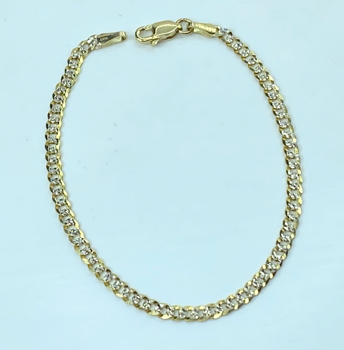 Italian Fancy 14K two tone gold 3.0mm curb link chain bracelet 7.0" 3.0g JR925