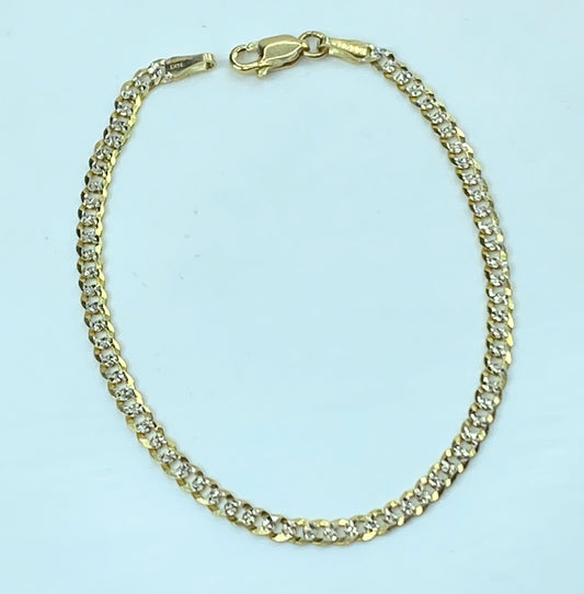Italian Fancy 14K two tone gold 3.0mm curb link chain bracelet 7.0" 3.0g JR925