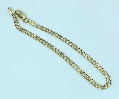 Italian Fancy 14K two tone gold 3.0mm curb link chain bracelet 7.0" 3.0g JR925
