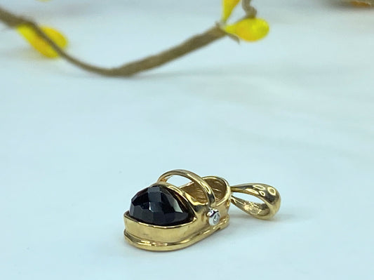10K yellow gold Faceted Garnet Diamond Mary Jane girl shoe charm 2.5g JR927