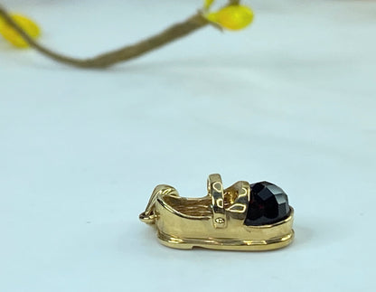 10K yellow gold Faceted Garnet Diamond Mary Jane girl shoe charm 2.5g JR927