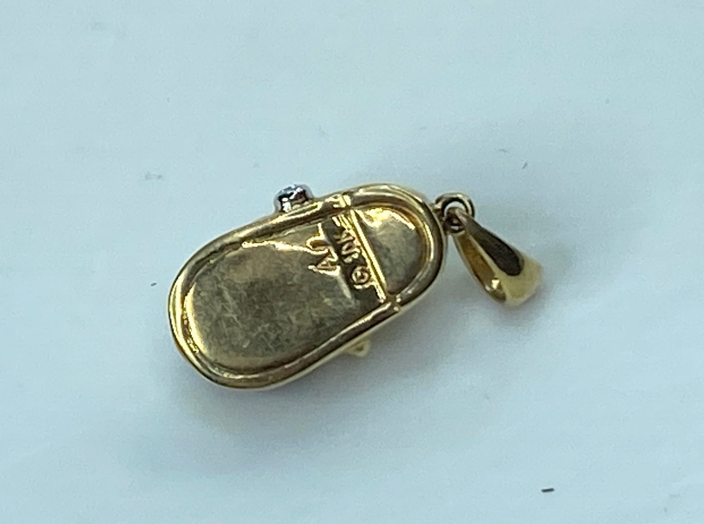 10K yellow gold Faceted Garnet Diamond Mary Jane girl shoe charm 2.5g JR927