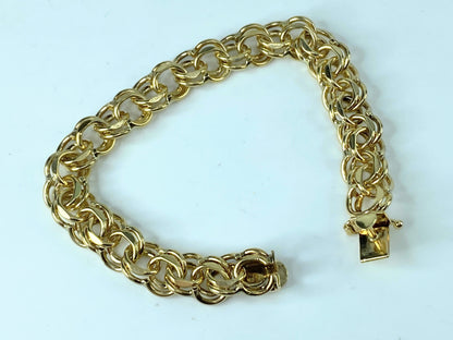 14K gold double link 10.0mm charm bracelet starter 7.5" 25.8g JR9598