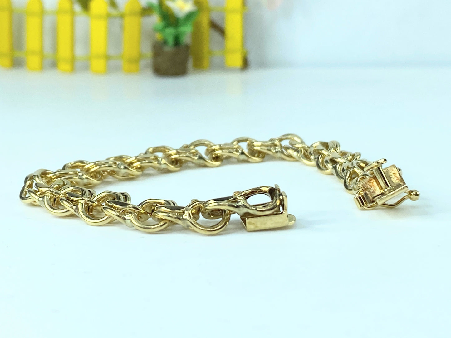 14K gold double link 10.0mm charm bracelet starter 7.5" 25.8g JR9598