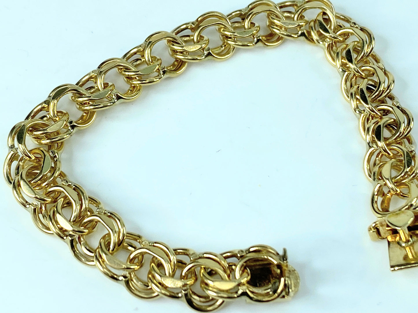 14K gold double link 10.0mm charm bracelet starter 7.5" 25.8g JR9598