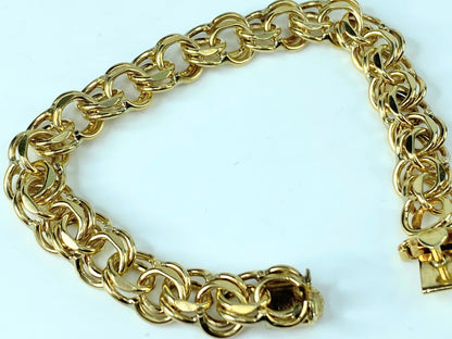 14K gold double link 10.0mm charm bracelet starter 7.5" 25.8g JR9598