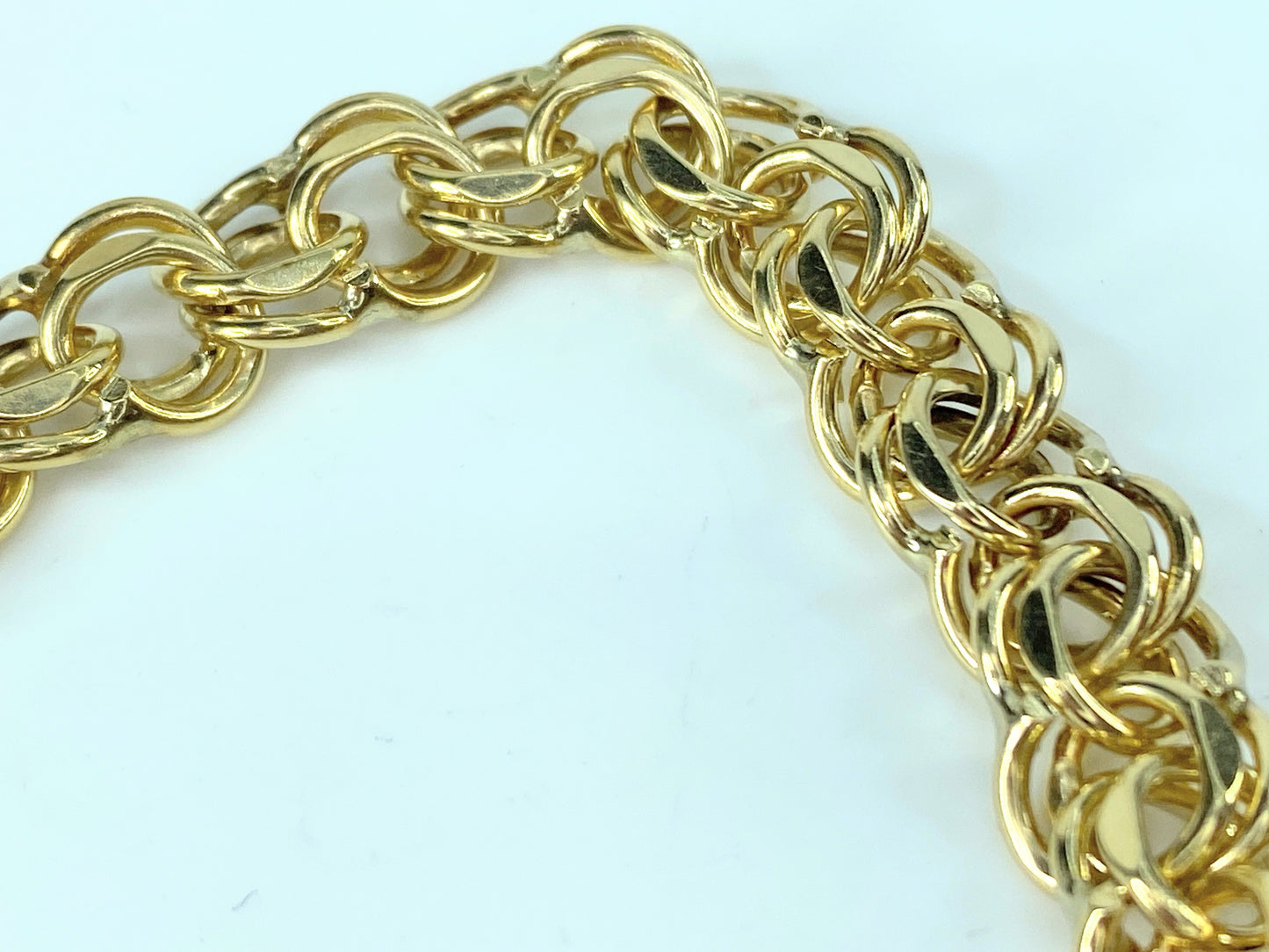 14K gold double link 10.0mm charm bracelet starter 7.5" 25.8g JR9598