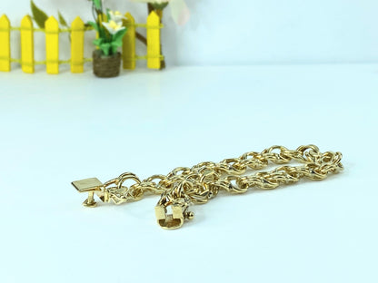 14K gold double link 10.0mm charm bracelet starter 7.5" 25.8g JR9598