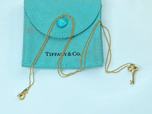 Tiffany & Co. 18K yellow gold Diamond Key pendant necklace 3.3g 24.25" JR930
