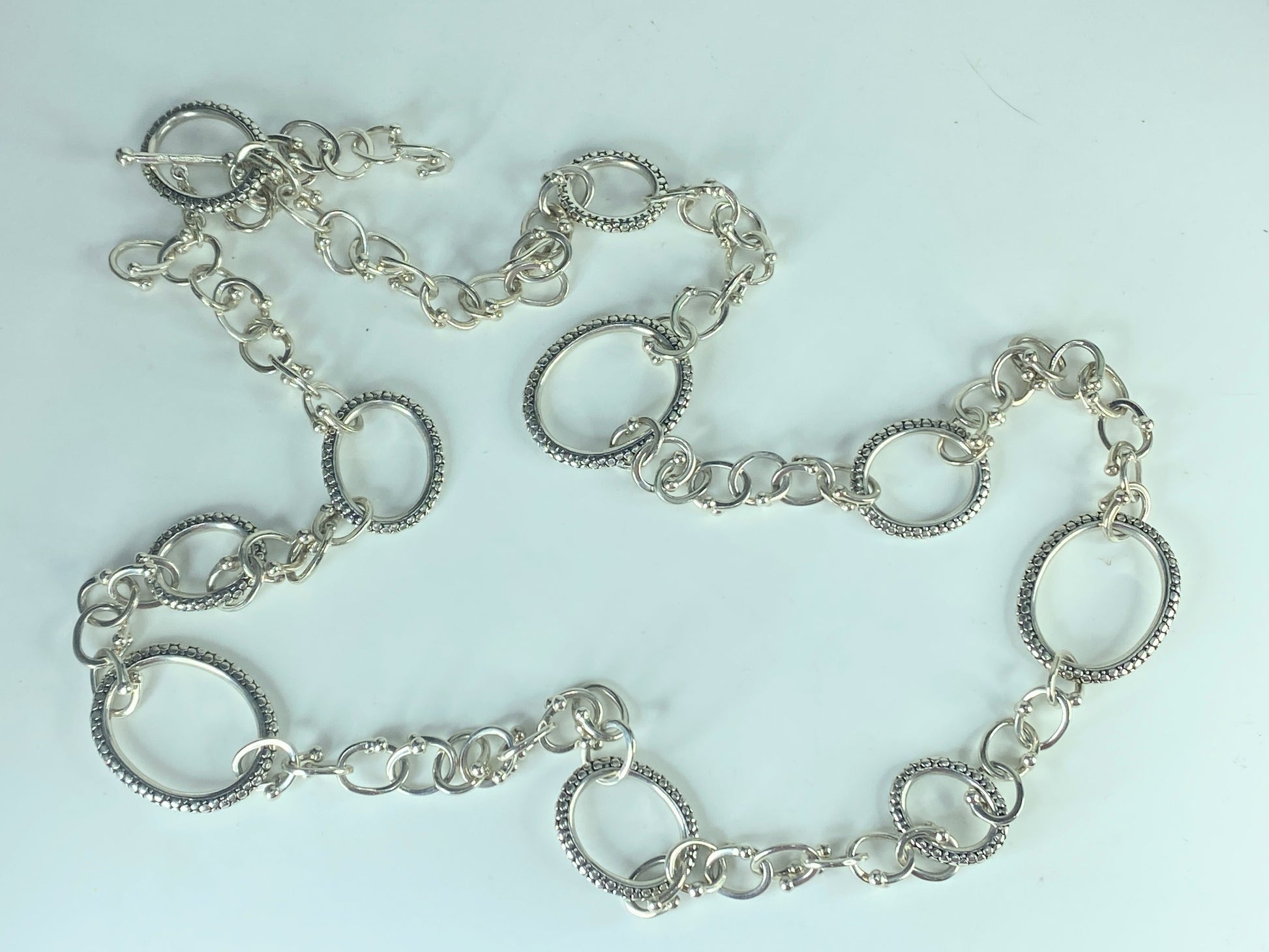 Michael Dawkins Sterling Silver Mixed Oval Link Necklace Toggle clasp 36" JR502