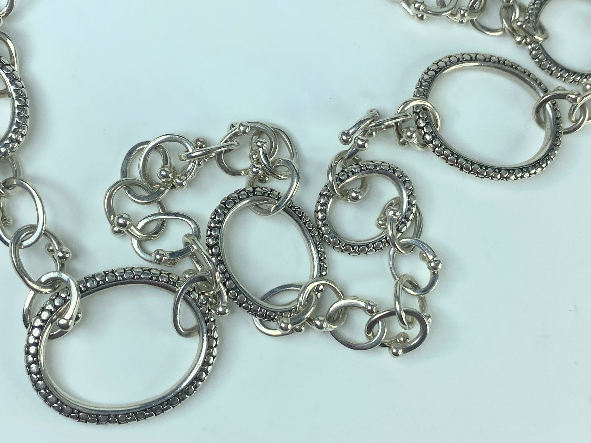 Michael Dawkins Sterling Silver Mixed Oval Link Necklace Toggle clasp 36" JR502
