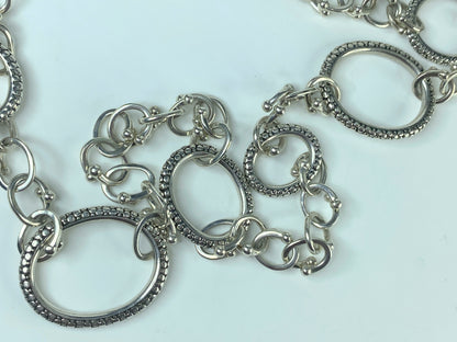 Michael Dawkins Sterling Silver Mixed Oval Link Necklace Toggle clasp 36" JR502