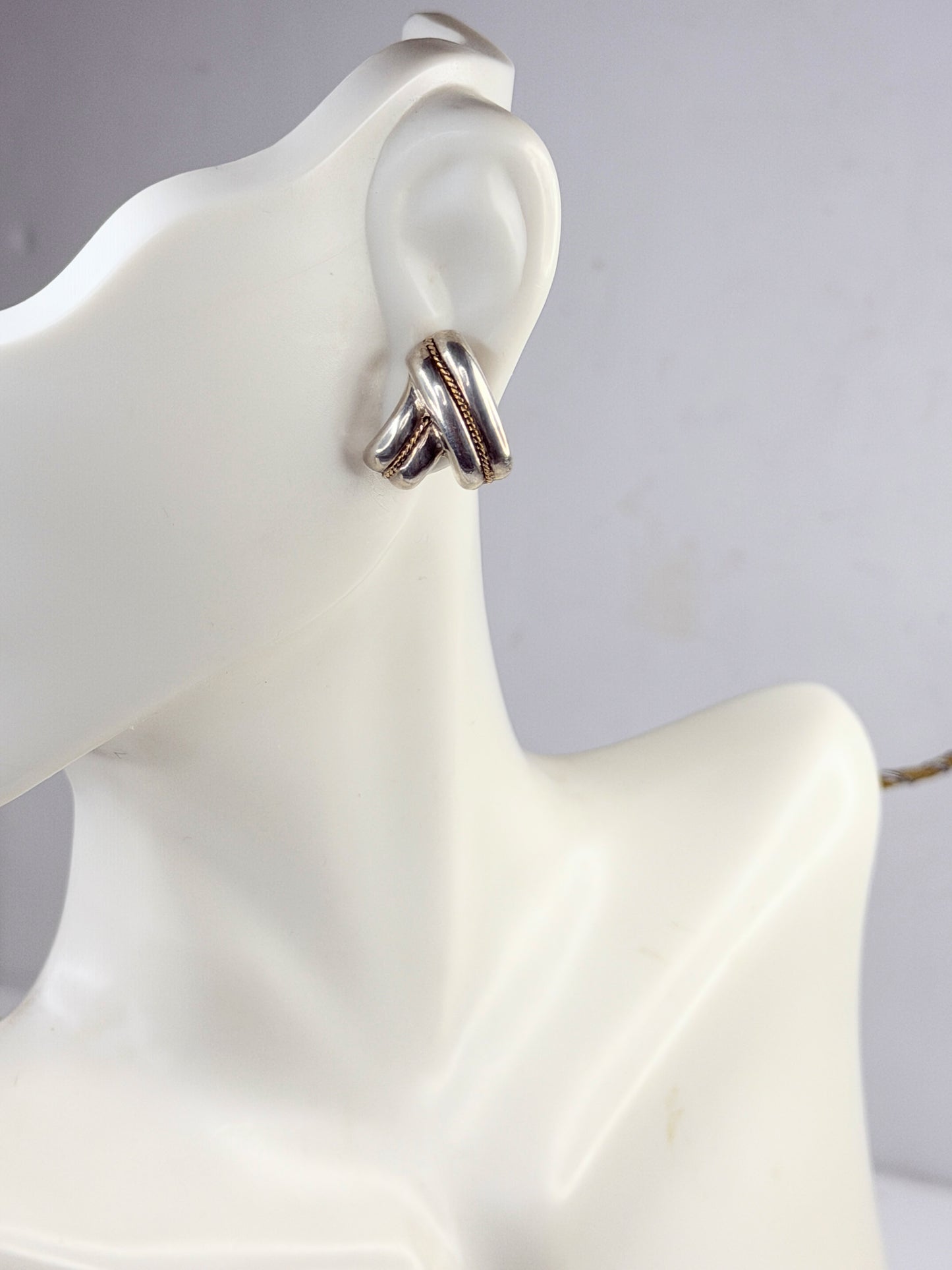 Vintage Tiffany & Co Sterling Silver 14K Gold Ribbon Earrings JR1462