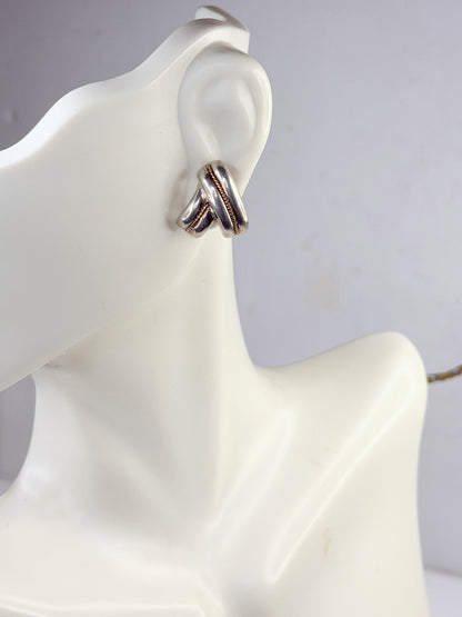 Vintage Tiffany & Co Sterling Silver 14K Gold Ribbon Earrings JR1462