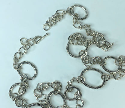 Michael Dawkins Sterling Silver Mixed Oval Link Necklace Toggle clasp 36" JR502