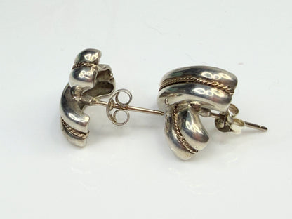 Vintage Tiffany & Co Sterling Silver 14K Gold Ribbon Earrings JR1462