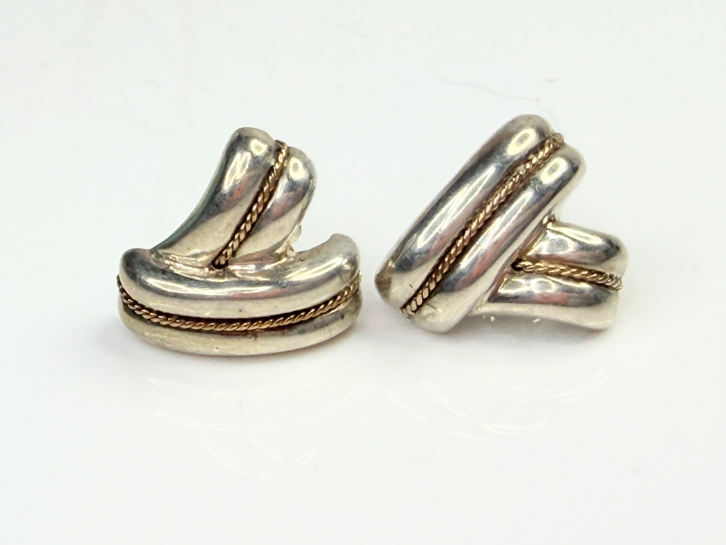 Vintage Tiffany & Co Sterling Silver 14K Gold Ribbon Earrings JR1462