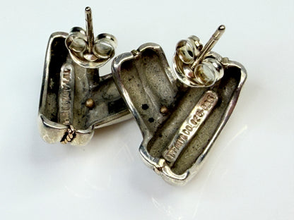 Vintage Tiffany & Co Sterling Silver 14K Gold Ribbon Earrings JR1462
