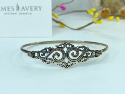 James Avery Sterling Silver Swirl Hinged Bangle Bracelet 8.5" 9.3g JR932