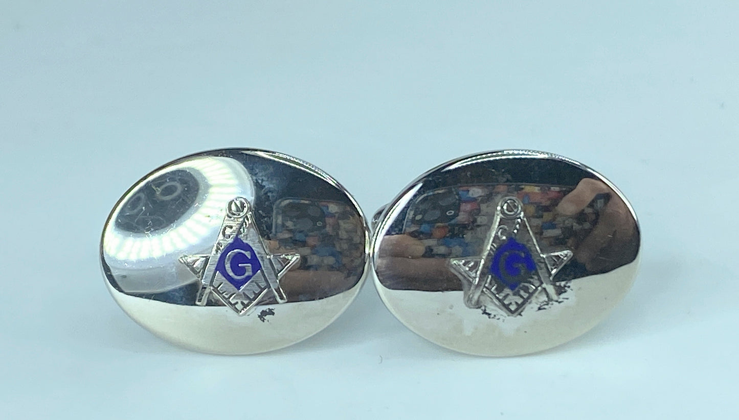 Lammer Sterling silver Mason Masonic blue enamel Cufflinks 8.2g JR504