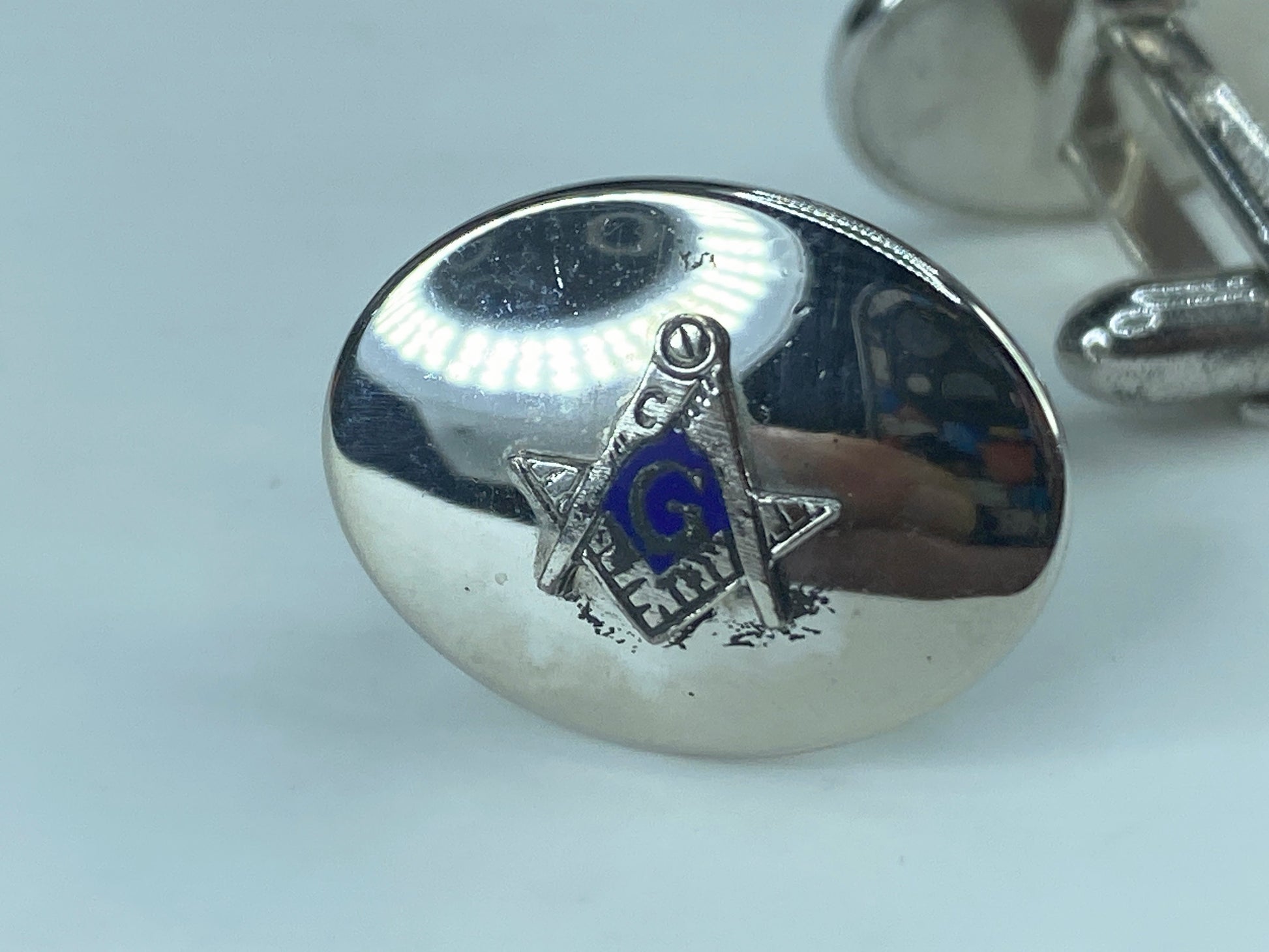 Lammer Sterling silver Mason Masonic blue enamel Cufflinks 8.2g JR504