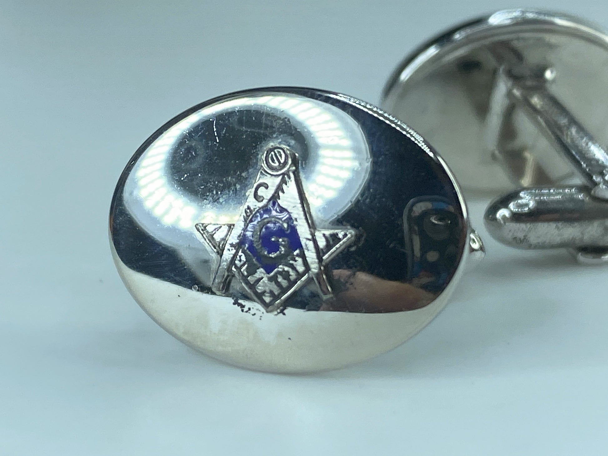 Lammer Sterling silver Mason Masonic blue enamel Cufflinks 8.2g JR504