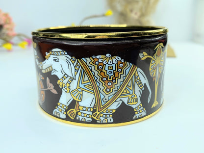 Vintage Hermes Enamel Printed Elephant Torana Extra Wide Bracelet 65 Black GS625