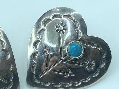 Heart Navajo Taxco sterling & turquoise handstamped post earrings handmade JR505