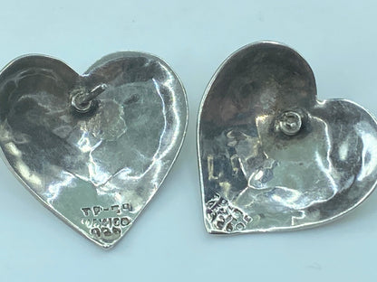 Heart Navajo Taxco sterling & turquoise handstamped post earrings handmade JR505
