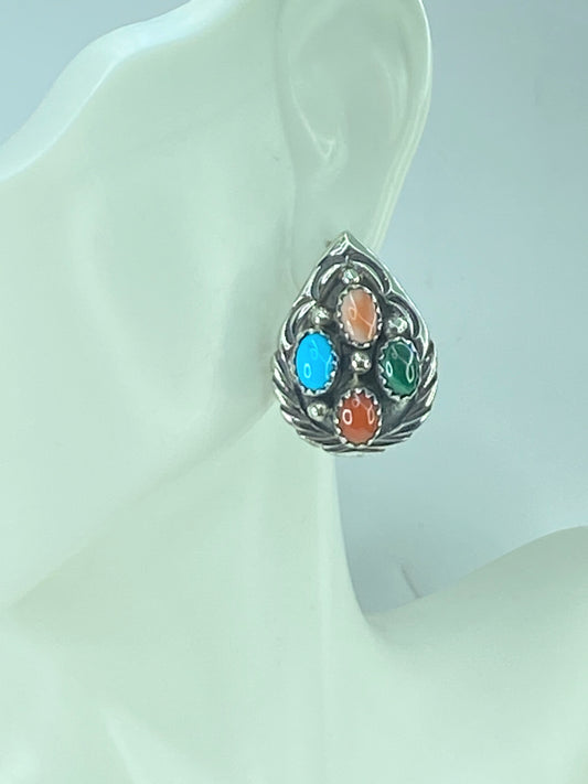 Navajo multiple Gemstones Sterling Silver Earrings 8.8g JR506
