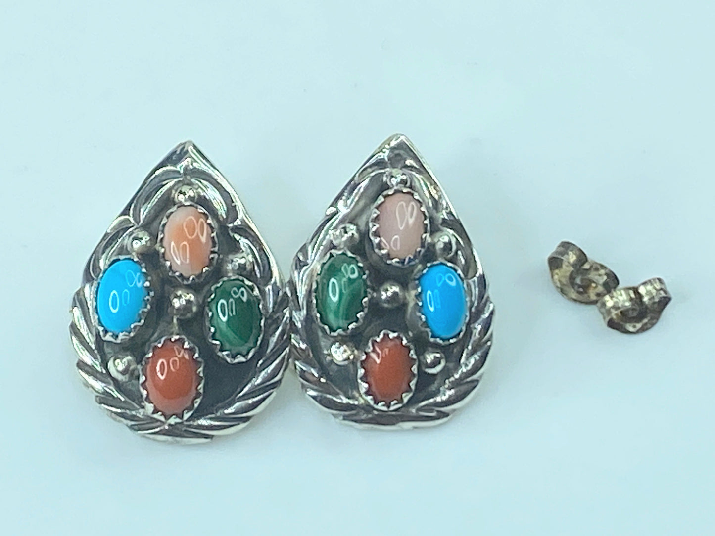 Navajo multiple Gemstones Sterling Silver Earrings 8.8g JR506