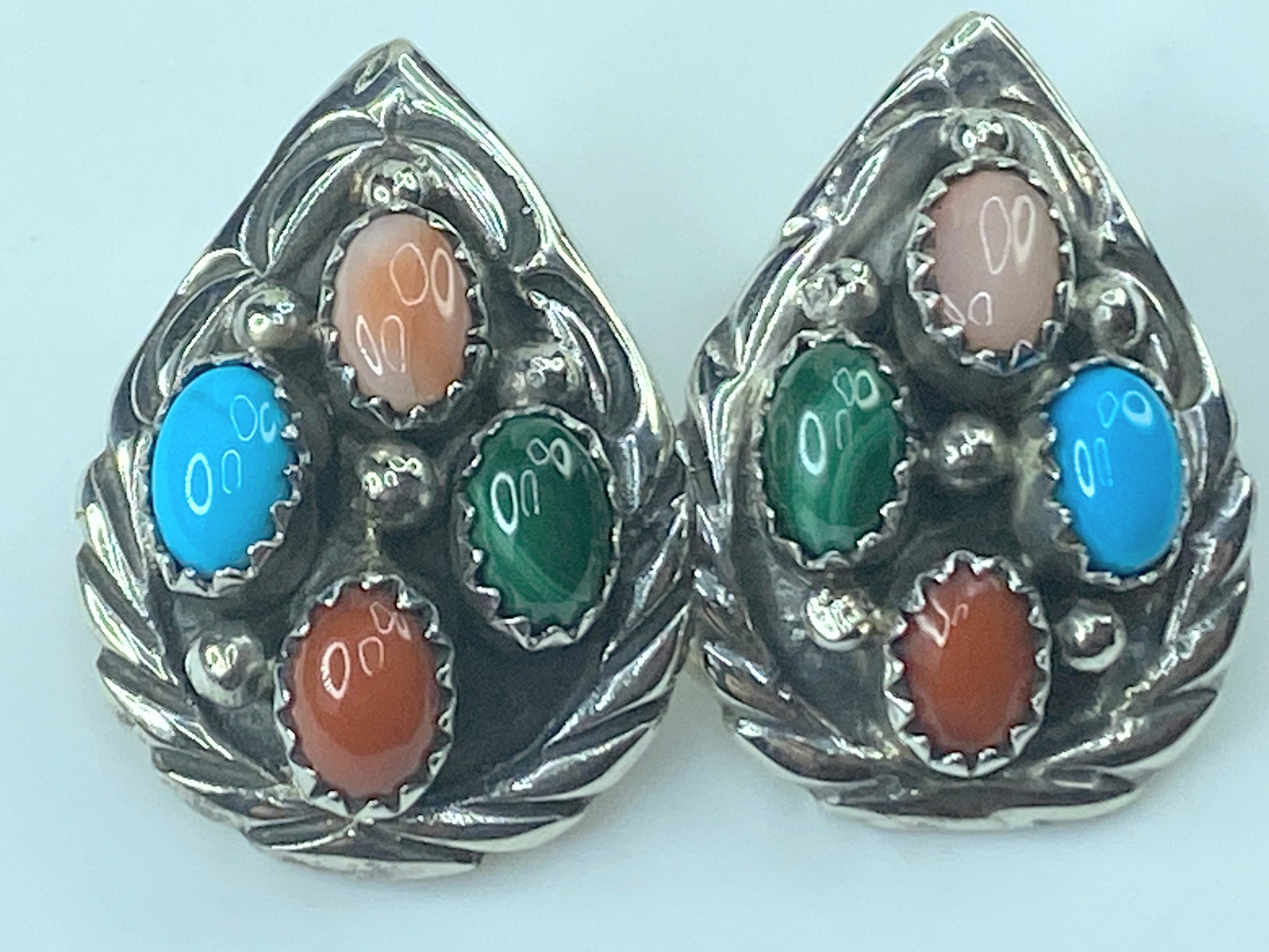 Navajo multiple Gemstones Sterling Silver Earrings 8.8g JR506