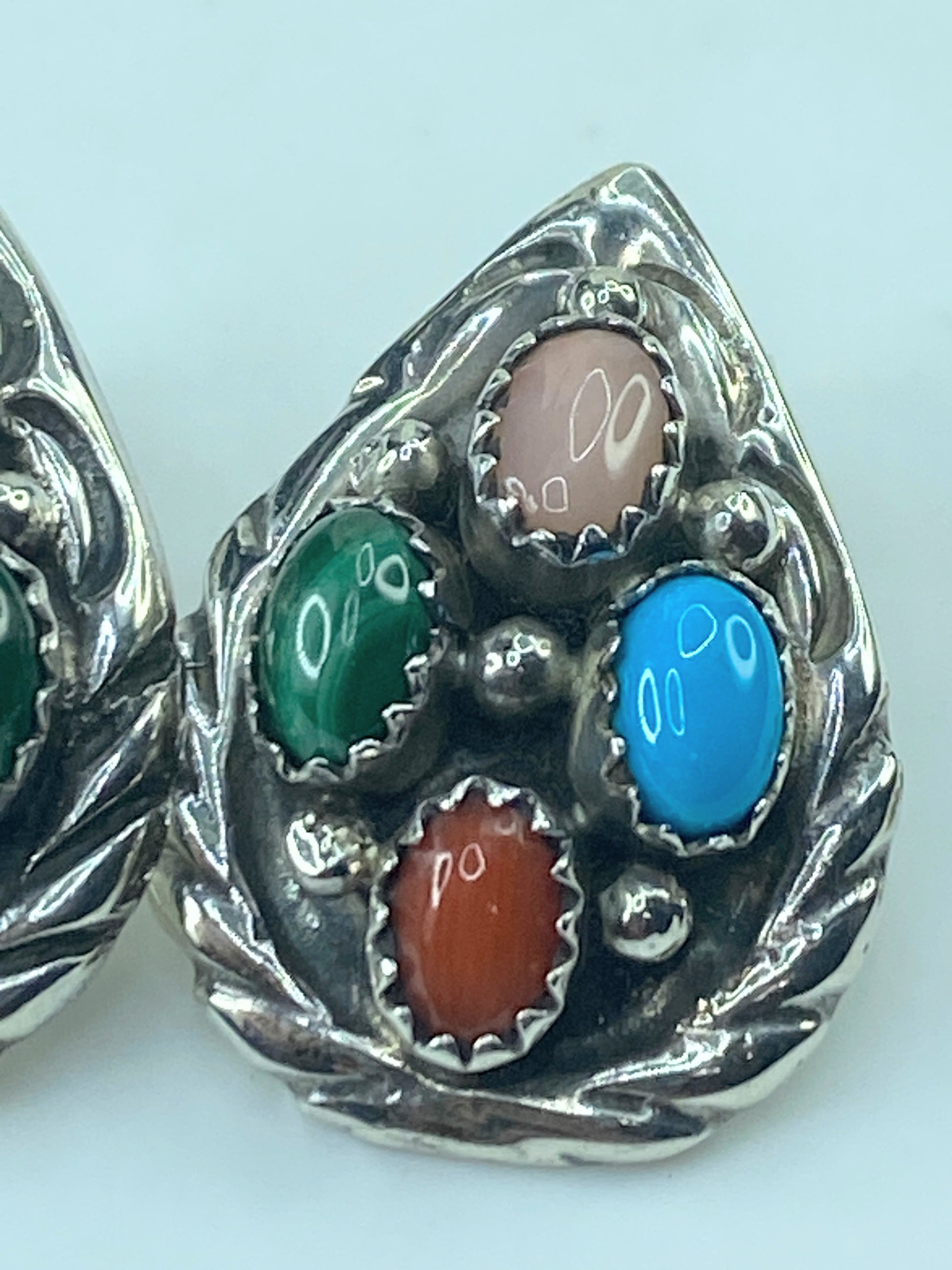 Navajo multiple Gemstones Sterling Silver Earrings 8.8g JR506