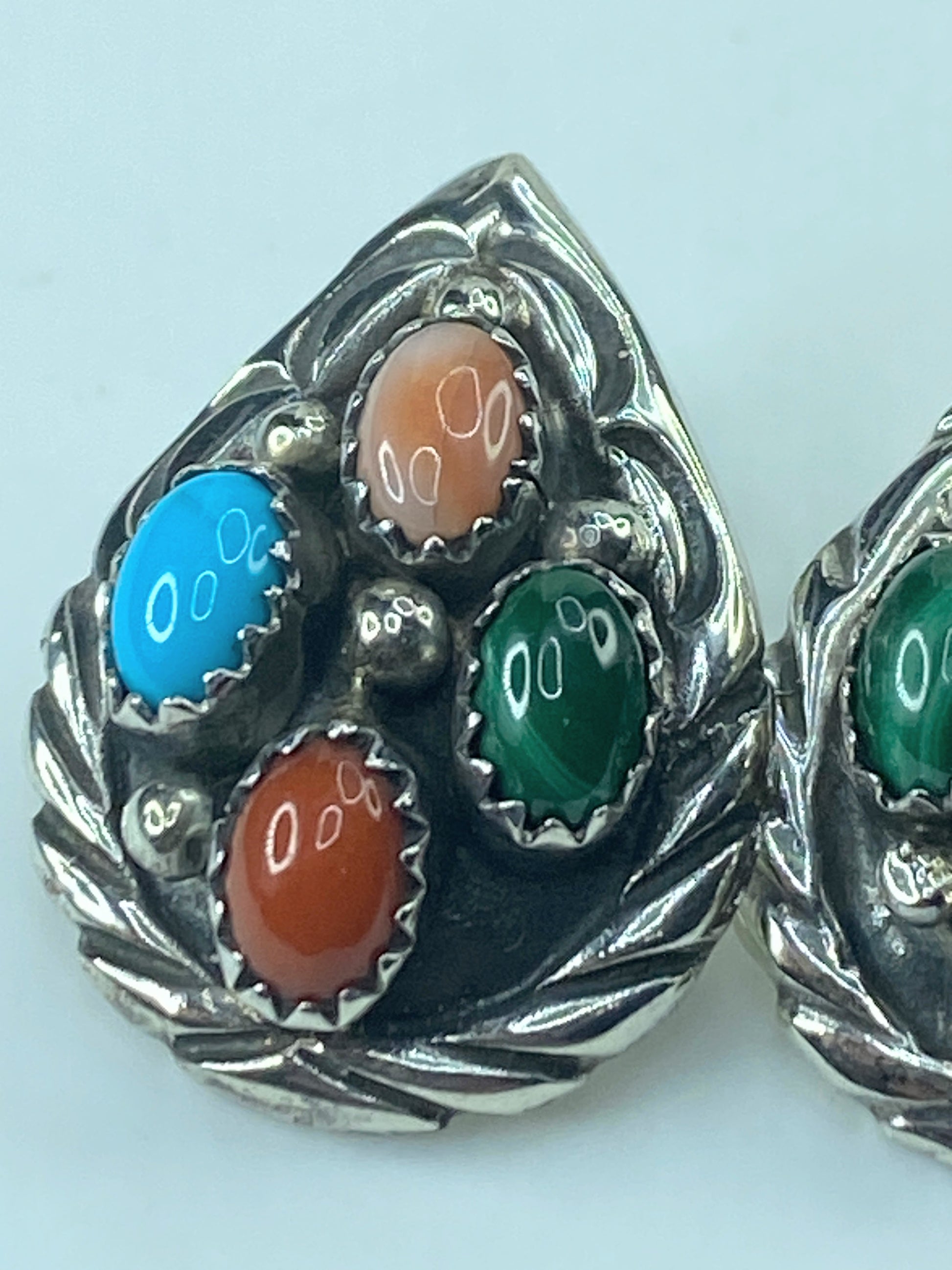 Navajo multiple Gemstones Sterling Silver Earrings 8.8g JR506