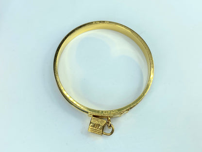 Vintage Hermes Kelly Lock Cadena Green Lizard Skin Gold Plated Bangle 7.5" GS626